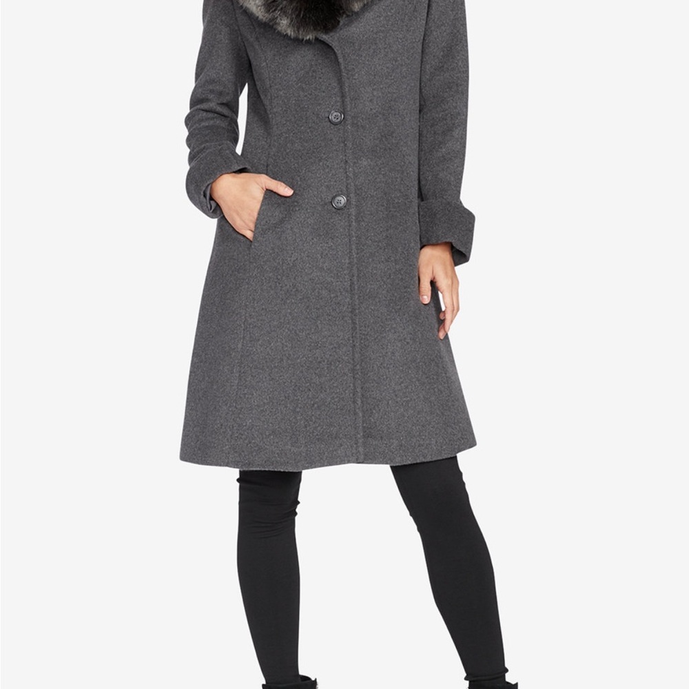 Ralph Lauren Dark Gray Coat with Faux Fur Collar